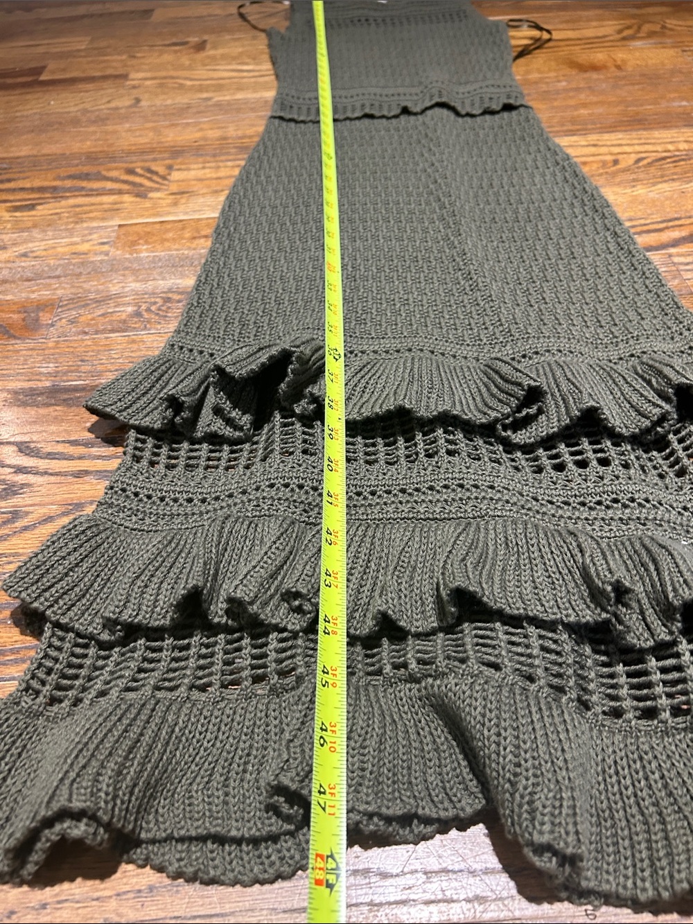 Olive Green Crochet Tiered Ruffle Maxi Dress - Picture 2 of 7